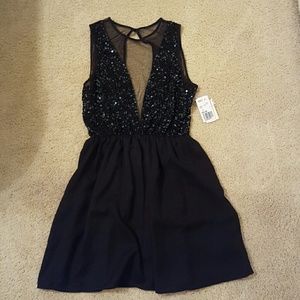 NWT Black open back mesh sequin dress