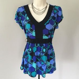 Black Trim V Neck Top