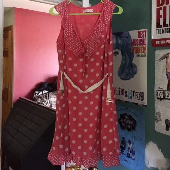 Parisian, pink polka dot dress