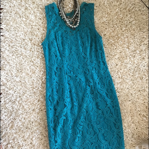 NWOT teal midi lace dress