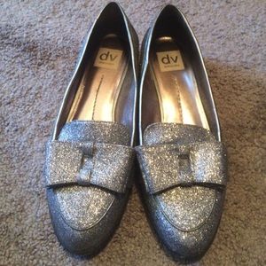 Silver glitter loafers. Size 9.
