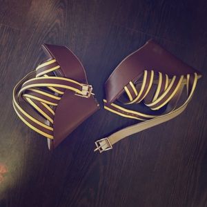 New just fab brown and yellow wedge sandals