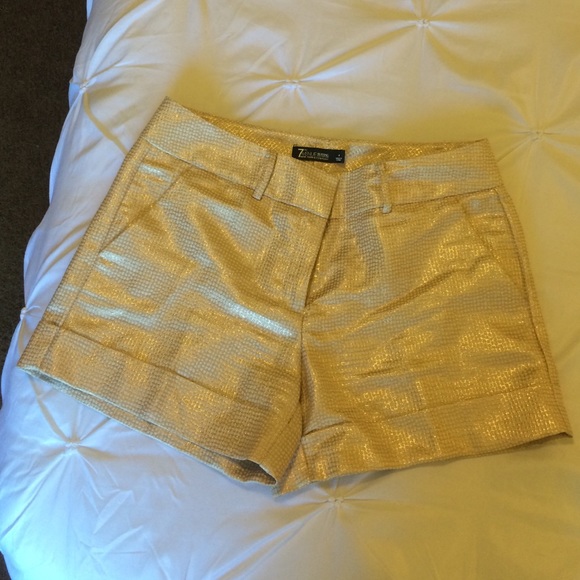 New York & Company Gold and White Shorts
