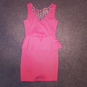 Pink, peplum dress.