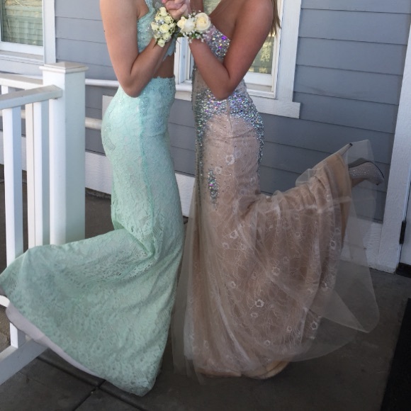 prom dress tan and white