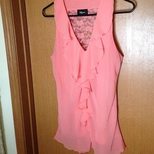 Pink ruffled tank top with lace back