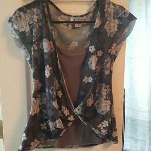 Blue/grey floral print top