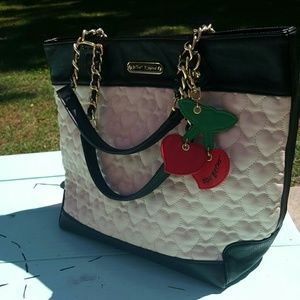Betsy Johnson quilted heart tote handbag