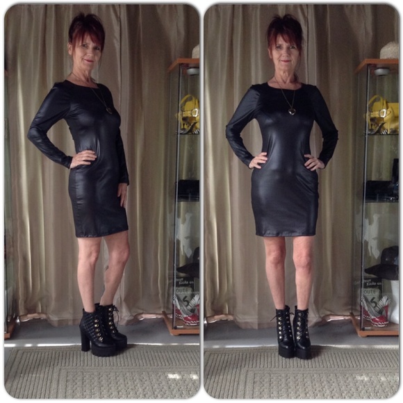 Dresses & Skirts - NWT LONG SLEEVE BLACK FAUX LEATHER DRESS