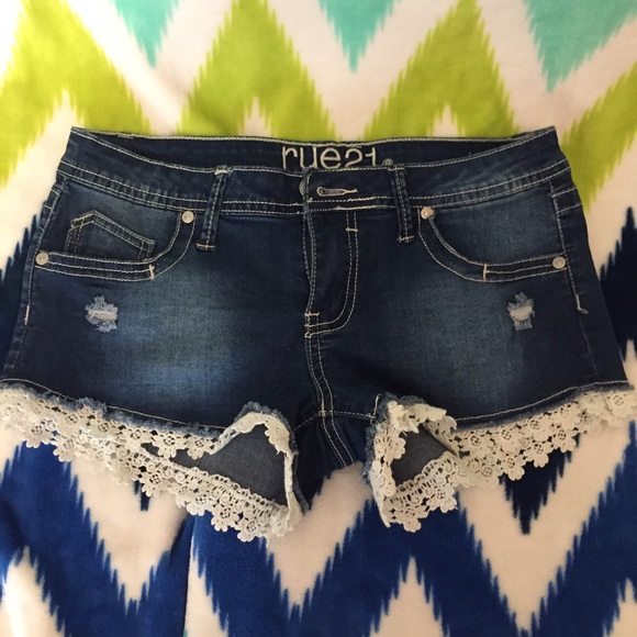 Lace blue jean shorts