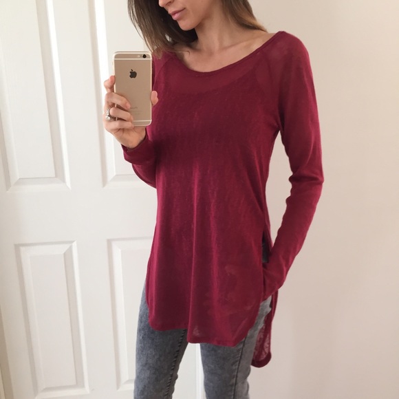 Sold • Maroon Long Side Slit Top - Picture 3 of 4