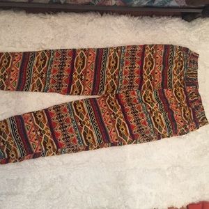 Aztec print pants.