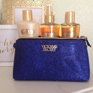 Victoria Secret blue sparkly makeup bag and sprays
