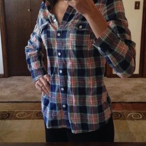 Long Sleeve Button Down Plaid Top