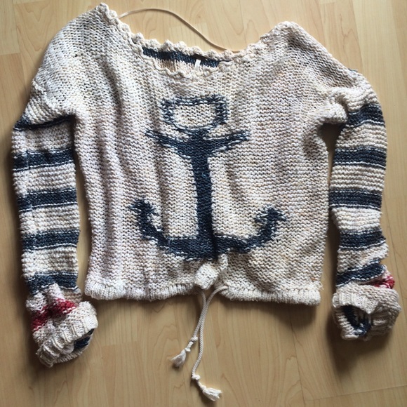 Off the shoulders striped anchor woven knit