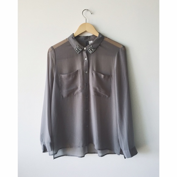 H&M Divided • Chiffon Blouse with Jeweled Collar