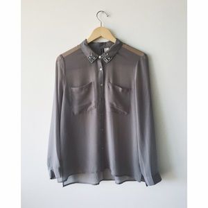 H&M Divided • Chiffon Blouse with Jeweled Collar