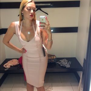 Bebe 3 strap midi bandage dress in BLUSH COLOR