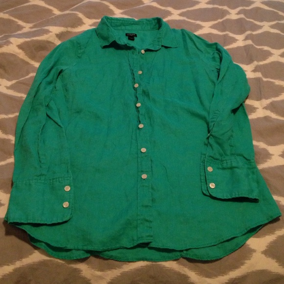 Stunning green j crew linen button up