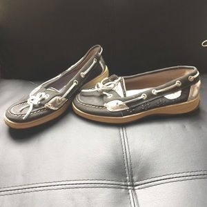 SPERRY black and silver shoes NWOT NEVER WORN
