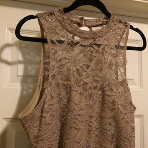 Sparkly Nude High Low Formal Dress