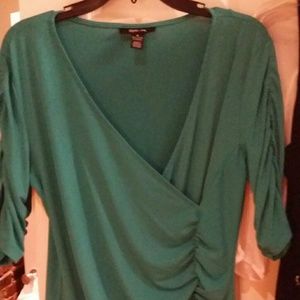 Faux wrap style shirt teal green