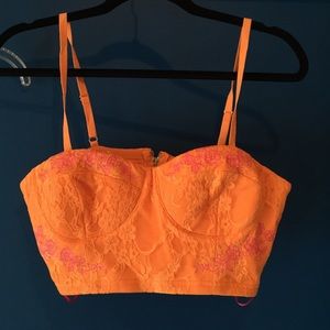 Orange lace with pink embroidery crop bra top