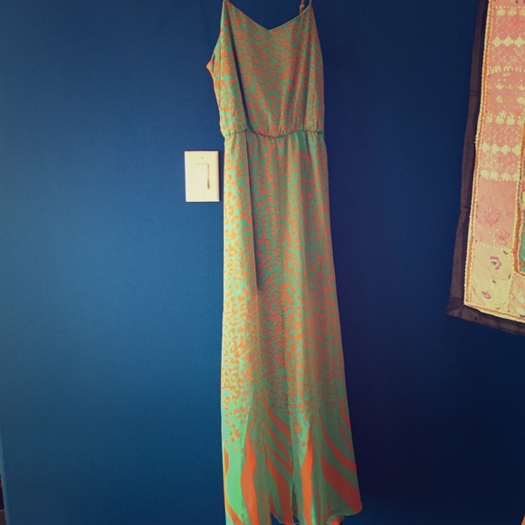 Orange and teal/green zebra and cheata print maxi
