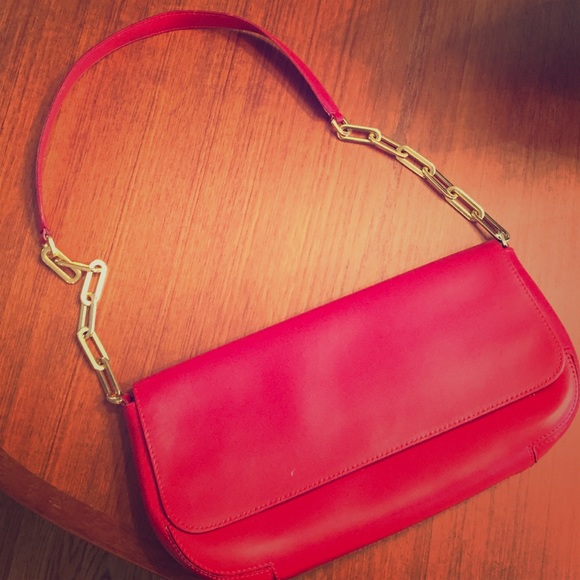 Italian Red Leather purse with gold chain