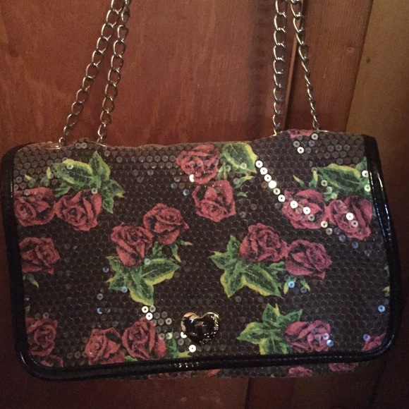 Betsey Johnso Purse with purple flowers on it - Picture 2 of 3