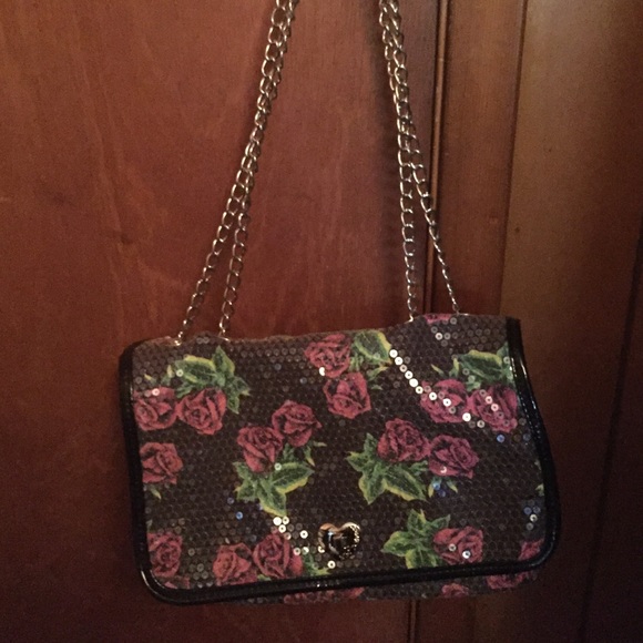 Betsey Johnso Purse with purple flowers on it - Picture 3 of 3
