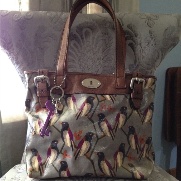Fossil Purse. Grey & Purple with birds.