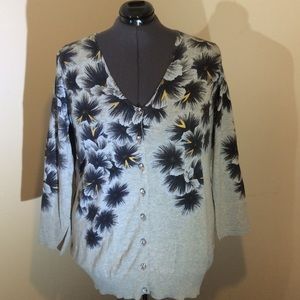 Blue &Gray floral button down cardigan/fits 18/20