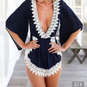 Navy Blue and White Romper