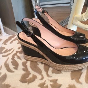 Stuart Weizmann black patent leather wedge