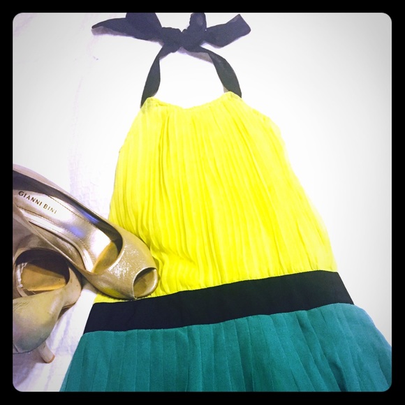 Eunishop green, black and yellow halter dress