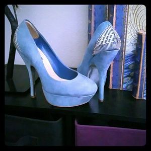 Blue suede heels