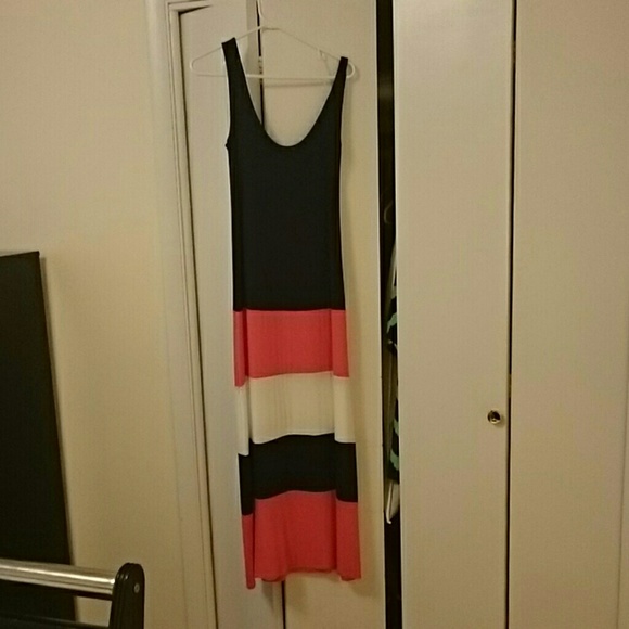Navy, coral and cream maxi dress