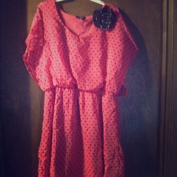 Empire waist pink polka dotted dress