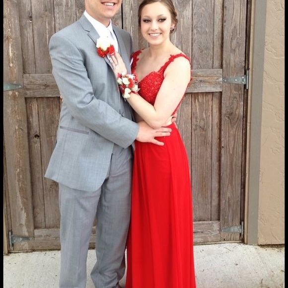 Two piece red prom dress