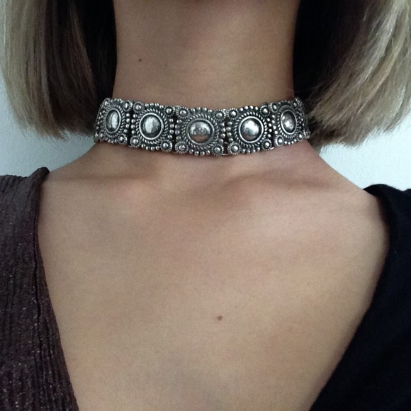 Silver Beaded Choker Necklace