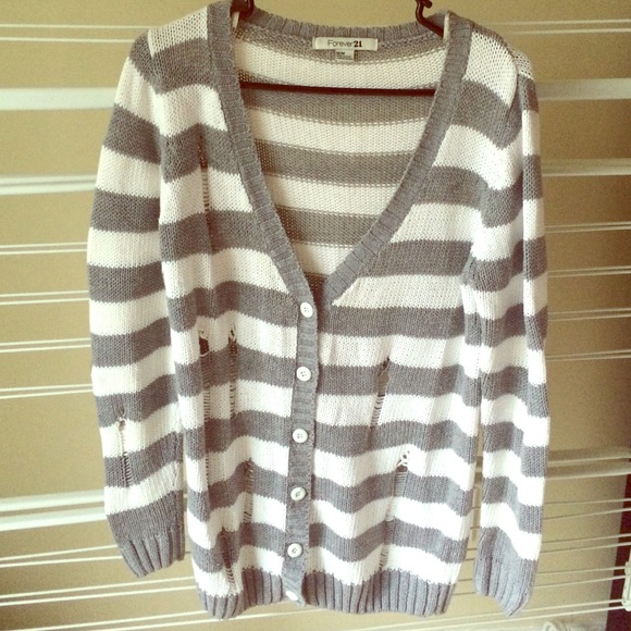 Stripped Distressed Knit Cardigan