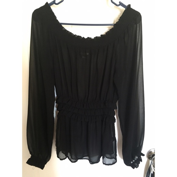 Off the shoulders long sleeve sheer black top