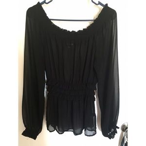 Off the shoulders long sleeve sheer black top