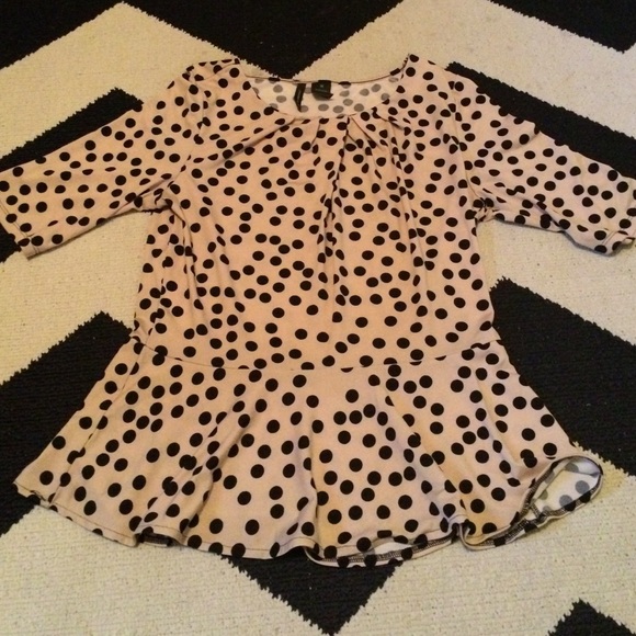 Beige and black polka dot top