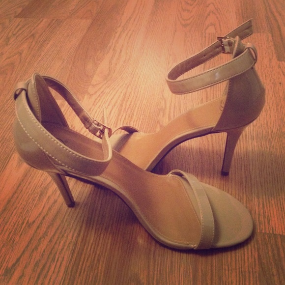 Nude, ankle strapped heel
