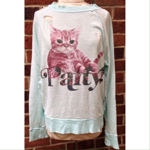 Wildfox Tops - WILDFOX PARTY CAT DESTROYED JUMPER L