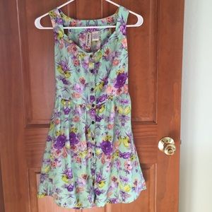 Floral Button Down Mint Summer Dress (Small)