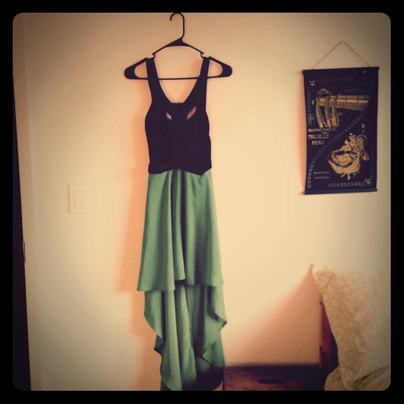 High-low color block cut out dress.