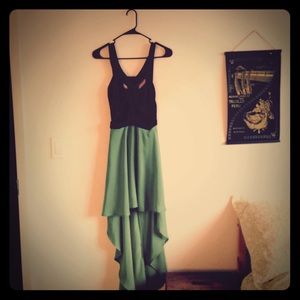 High-low color block cut out dress.